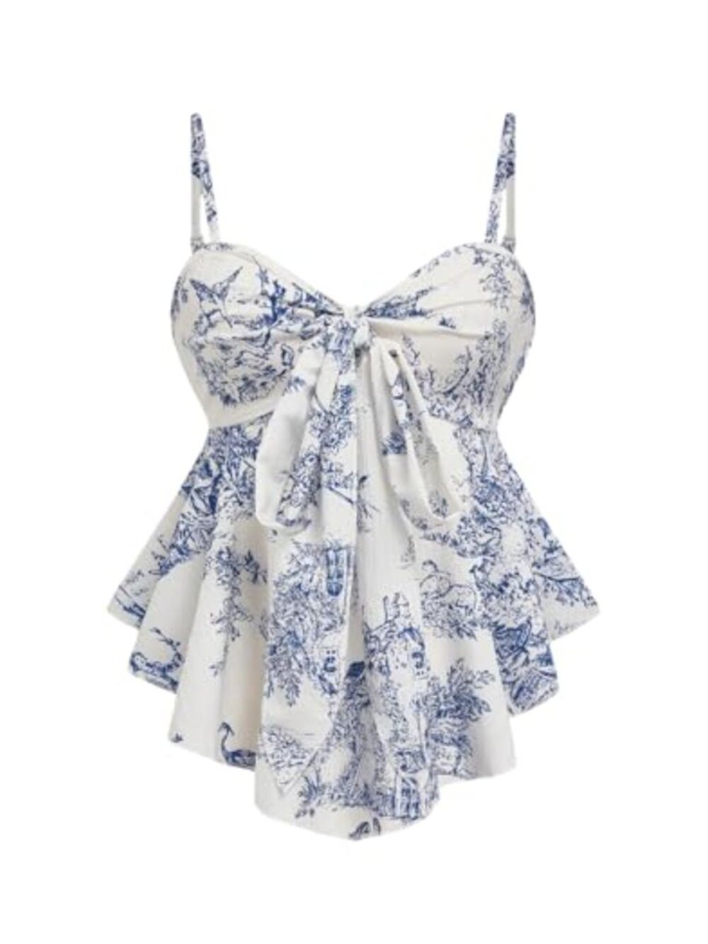 Milumia Floral Cami Top Tie Front Asymmetrical Ruffle Spaghetti Strap Babydoll